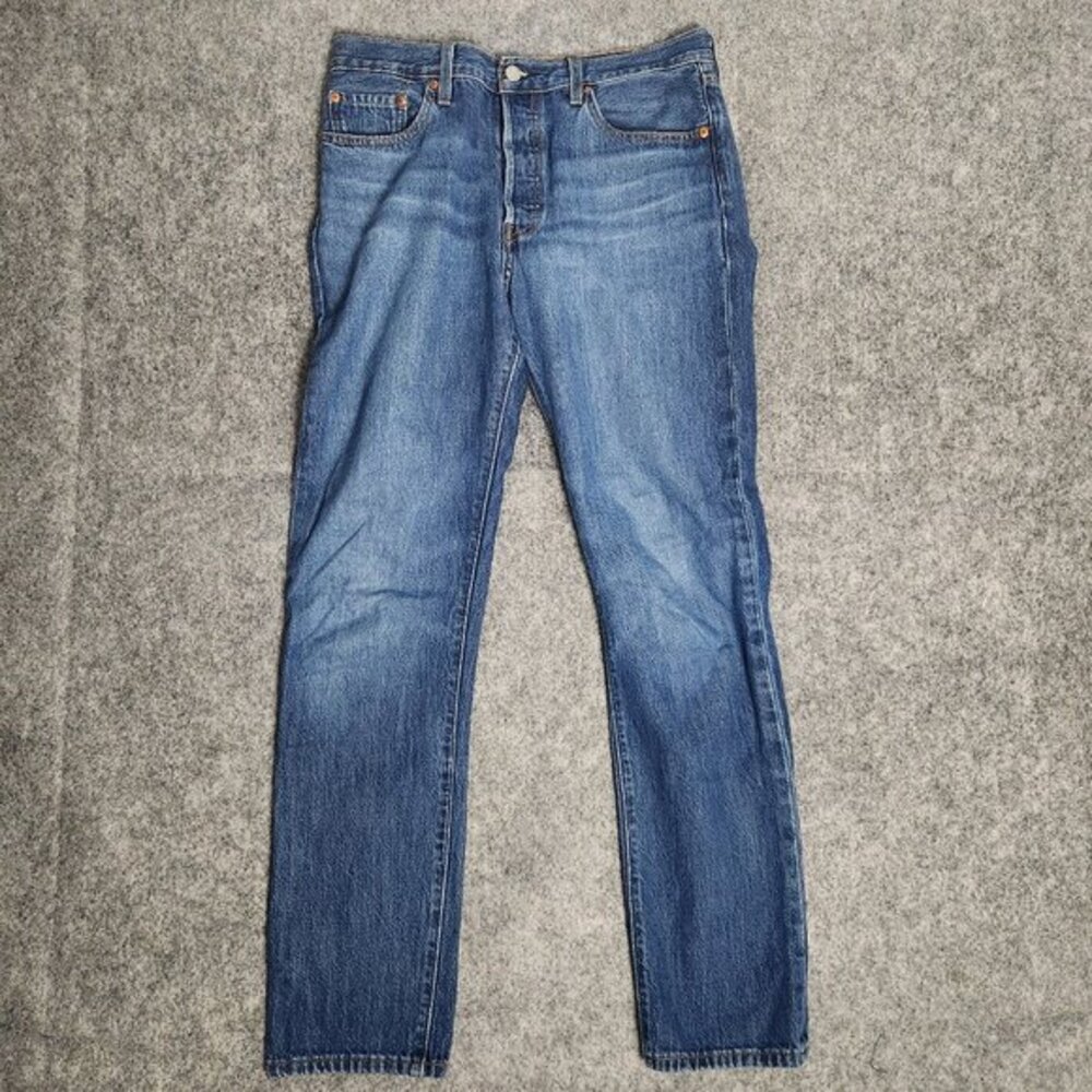 Levis Premium 501 Jeans Men 28x32 Button Fly Medium Wash Blue Denim Straight Fit